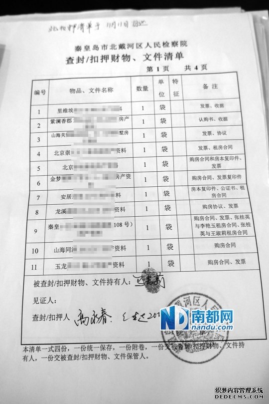 查封馬超群財產(chǎn)時的扣押清單之一。