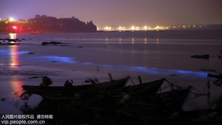 2017年9月17日凌晨，在河北省秦皇島市金夢(mèng)海灣浴場(chǎng)拍攝的“熒光?！?。