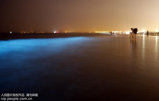 2017年9月17日凌晨，在河北省秦皇島市金夢(mèng)海灣浴場(chǎng)拍攝的“熒光?！?。